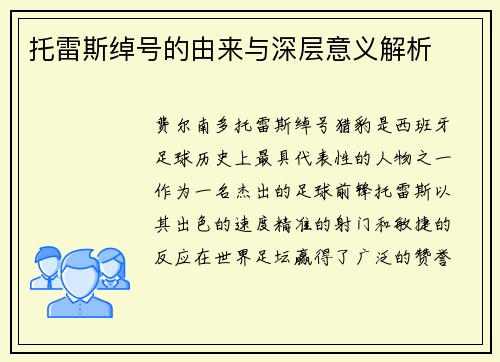 托雷斯绰号的由来与深层意义解析